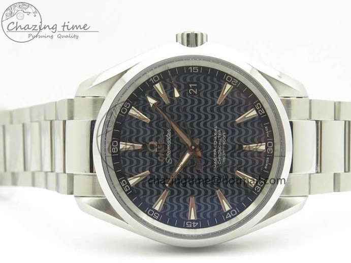 0421 FlexibleFit Aqua Terra 150M SS VSF 1:1 Best Edition Black Wave Textured Dial RG Hand on SS Bracelet A8500 Super Clone 8032